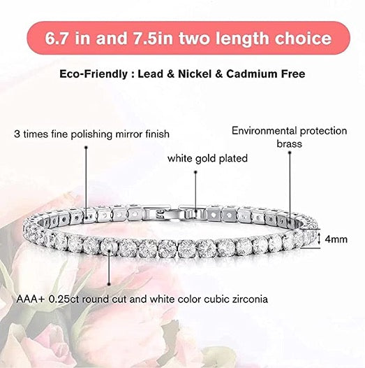 Bracelet 4MM Design White Gold Color Cubic Zirconia