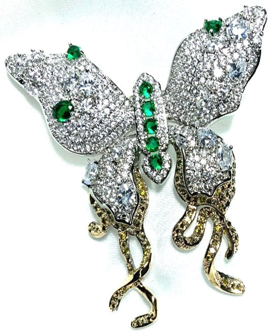 Brooch Butterfly White Yellow Gold Color Zircon 3AAA Stones