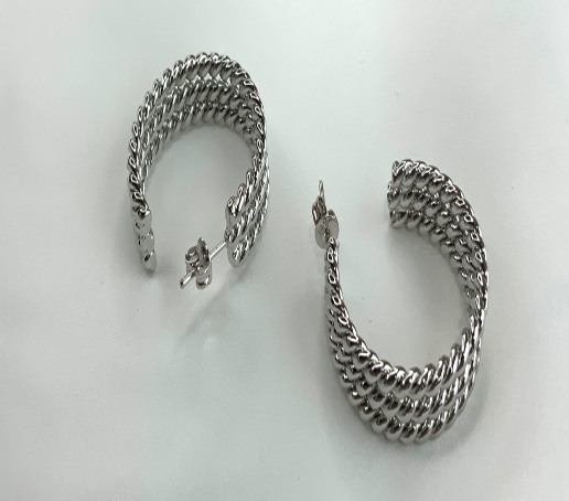 Earrings 3 twisted hoop White Gold Color