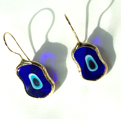 Earrings Bangle Turquoise Eye Blue Gold Color