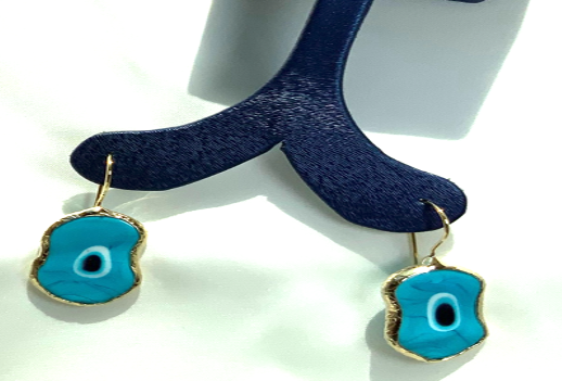 Earrings Bangle Turquoise Eye Blue Gold Color