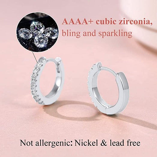 Earrings Circle White Platinum Plated Zircon S925 Silver