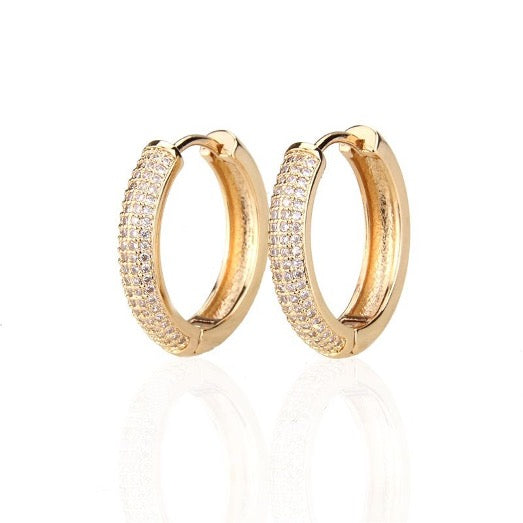 Earrings Huggie Circle Yellow Gold Color Plated Zirconia Cubic 3AAA