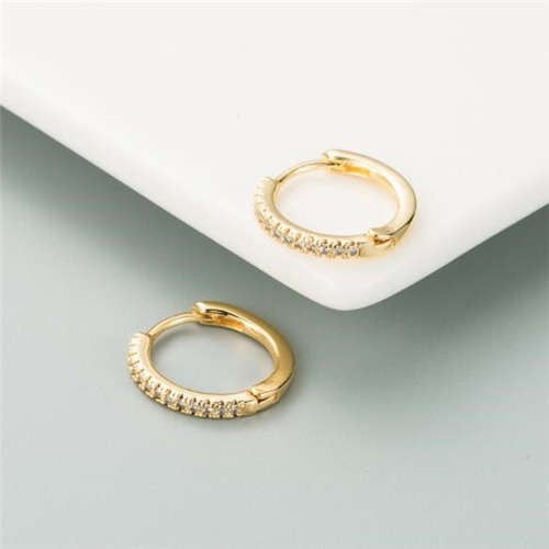 Earrings Huggie Circle Yellow Gold Color Plated Zirconia Cubic 3AAA