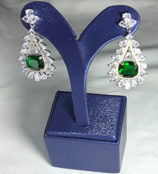 Earrings Designer Style Emerald White Gold Color Zirconia 3AAA