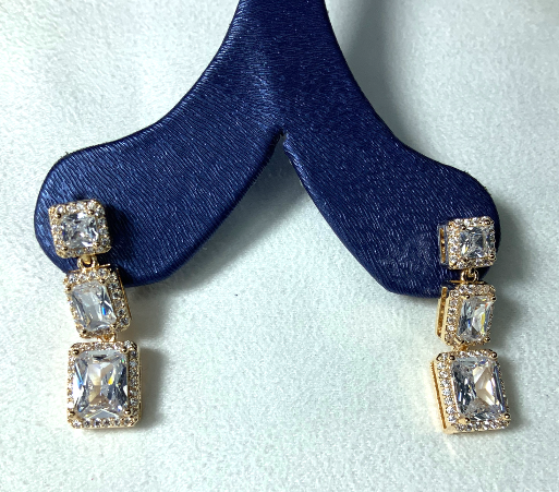 Earrings Designer Style Squares Gold Yellow Color Zircon 3AAA
