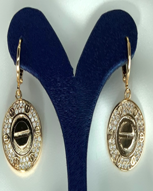 Earrings Leverback style Gold Color with Zircon Rhinestones