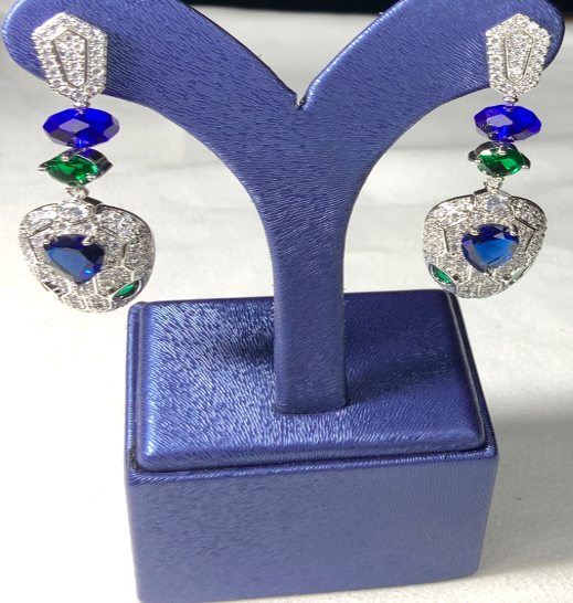 Jewellery Set 4pieces Bracelet Necklace Earrings Ring White Gold Color Zircon Blue Green Stones Gift Box