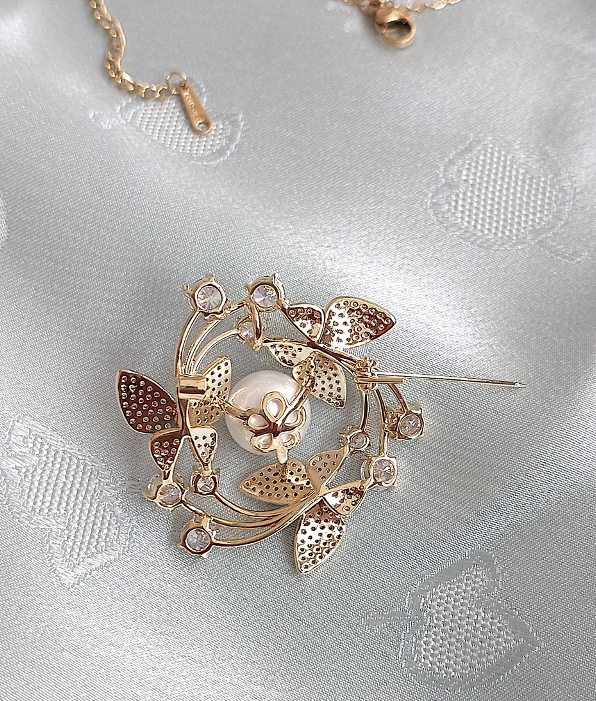 Brosche Schmetterlinge Perle Gold Farbe Zirkonia