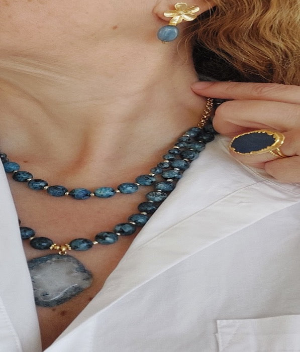 Schmuckset Halskette Ohrringe Ring 3 Stück handgefertigte Edelsteine ​​Apatit Amazonit Tolles Geschenk für die Frau