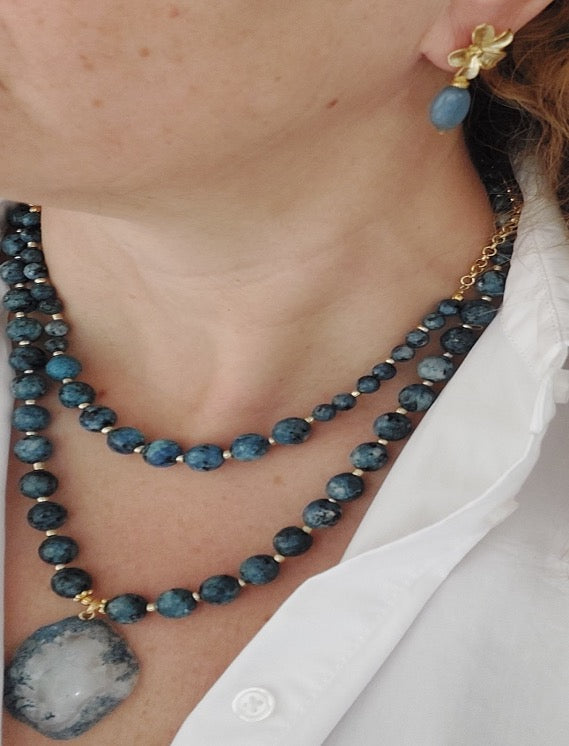 Schmuckset Halskette Ohrringe Ring 3 Stück handgefertigte Edelsteine ​​Apatit Amazonit Tolles Geschenk für die Frau