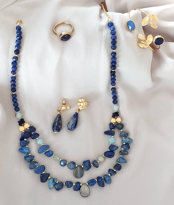 Schmuckset Halskette und Ring handgefertigte Edelsteine ​​Grüner Achat Malachit Tolles Geschenk für die Frau
