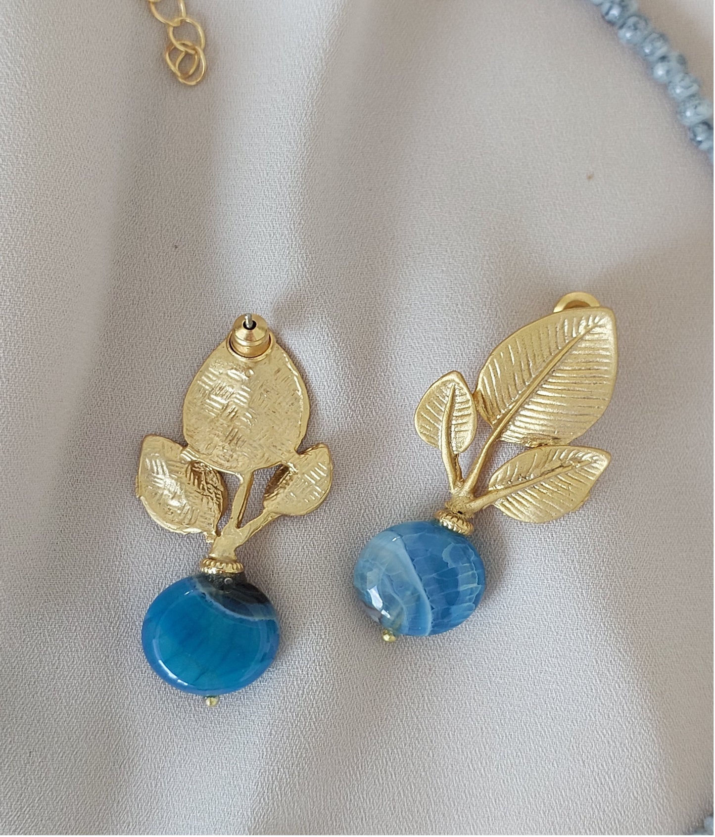 Conjunto de joyería Collar Pendientes 2 piezas Piedras preciosas hechas a mano Turquesa Amazonita Azul Perlas Colgante de oro Gran regalo para mujer