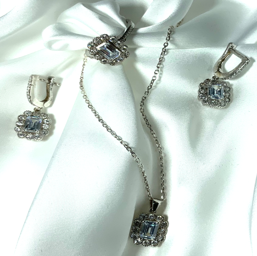 Schmuckset Weiße Farbe Zirkon Halskette Ring Ohrringe Silber S925