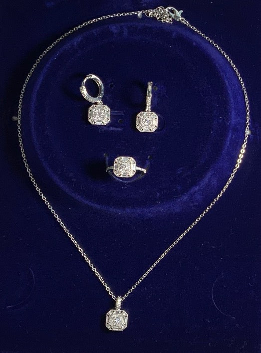 Jewelry Set White Zircon Necklace Ring Earrings