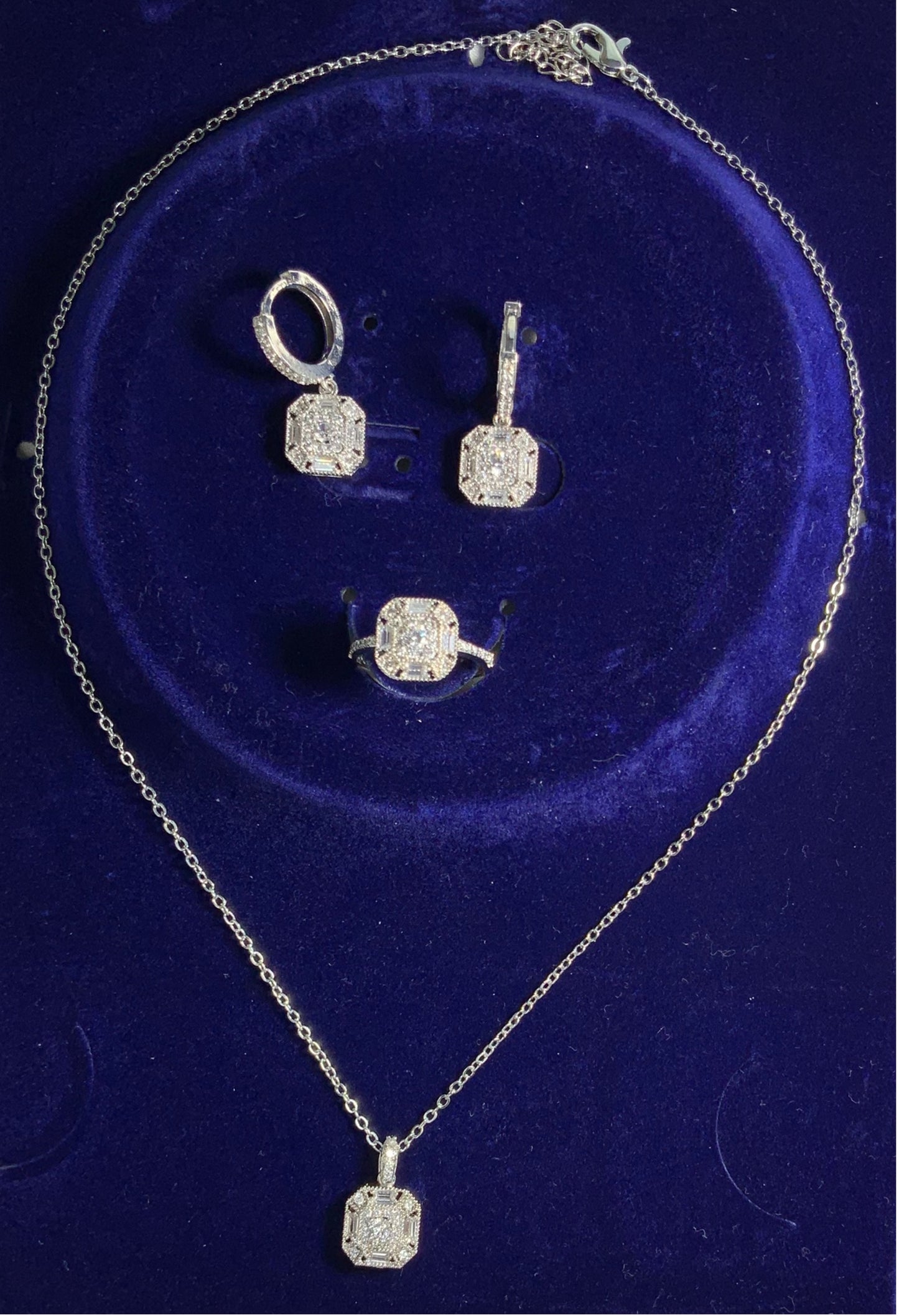 Jewelry Set White Zircon Necklace Ring Earrings