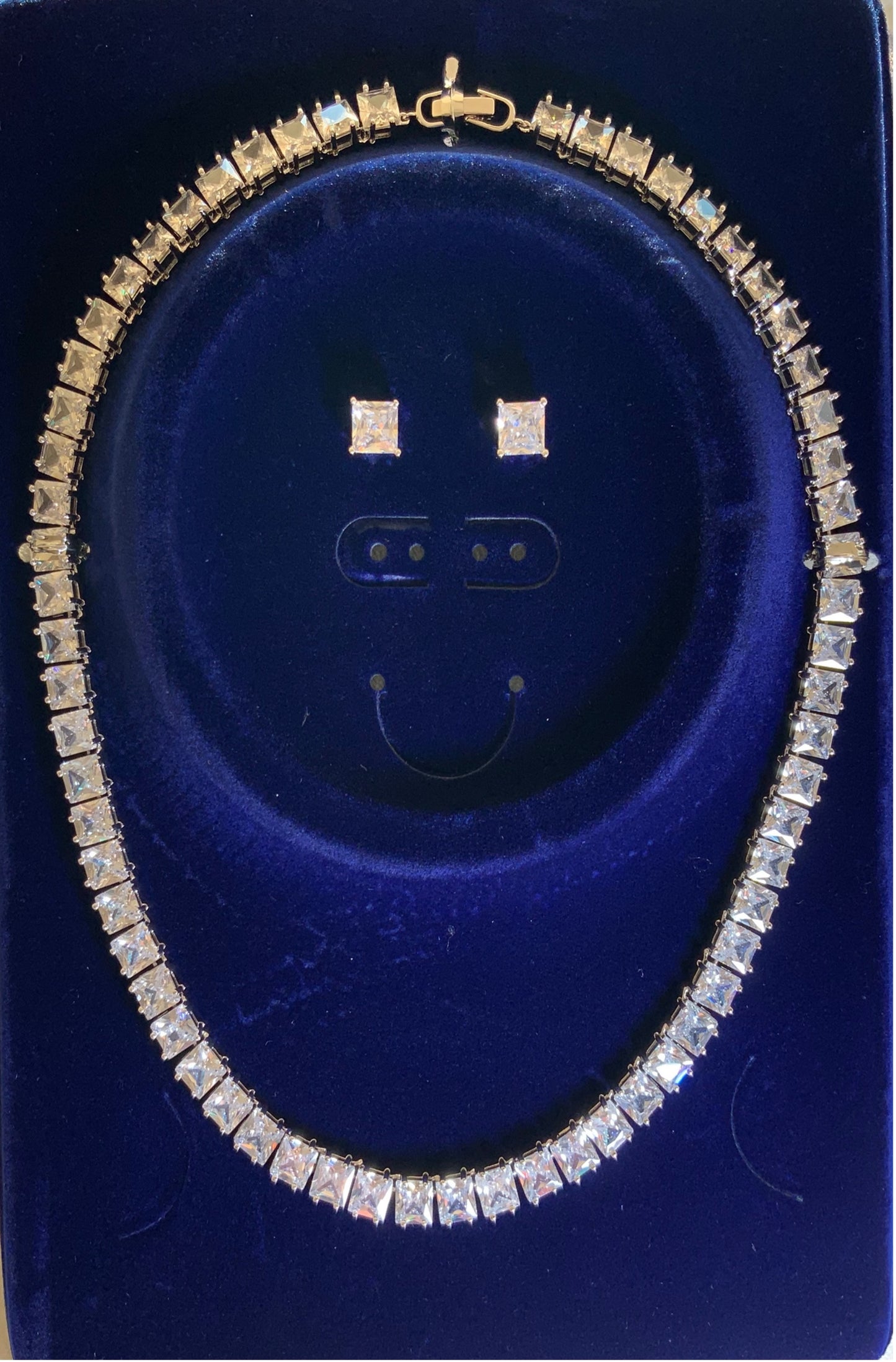 Schmuckset Halskette Ohrringe 6MM Zirkonia Princess Cut Weißgold