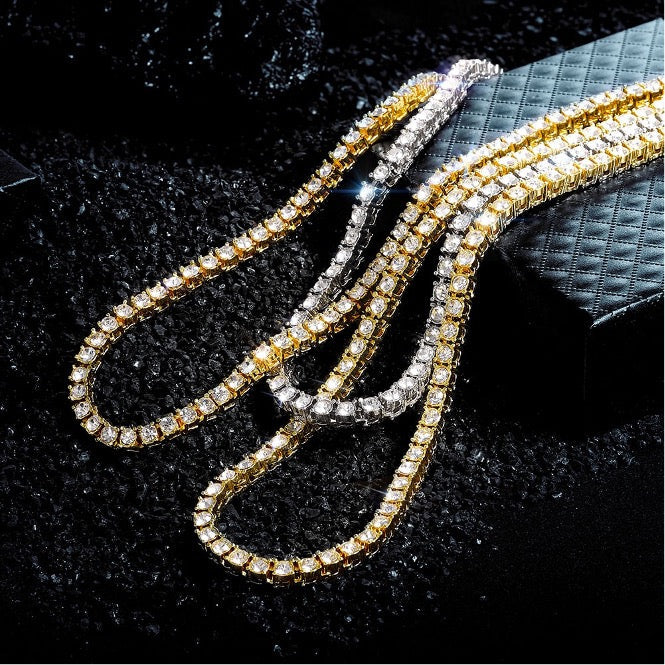 Tennis Halskette Unisex Diamant Zirkonia Gelbgold Farbe