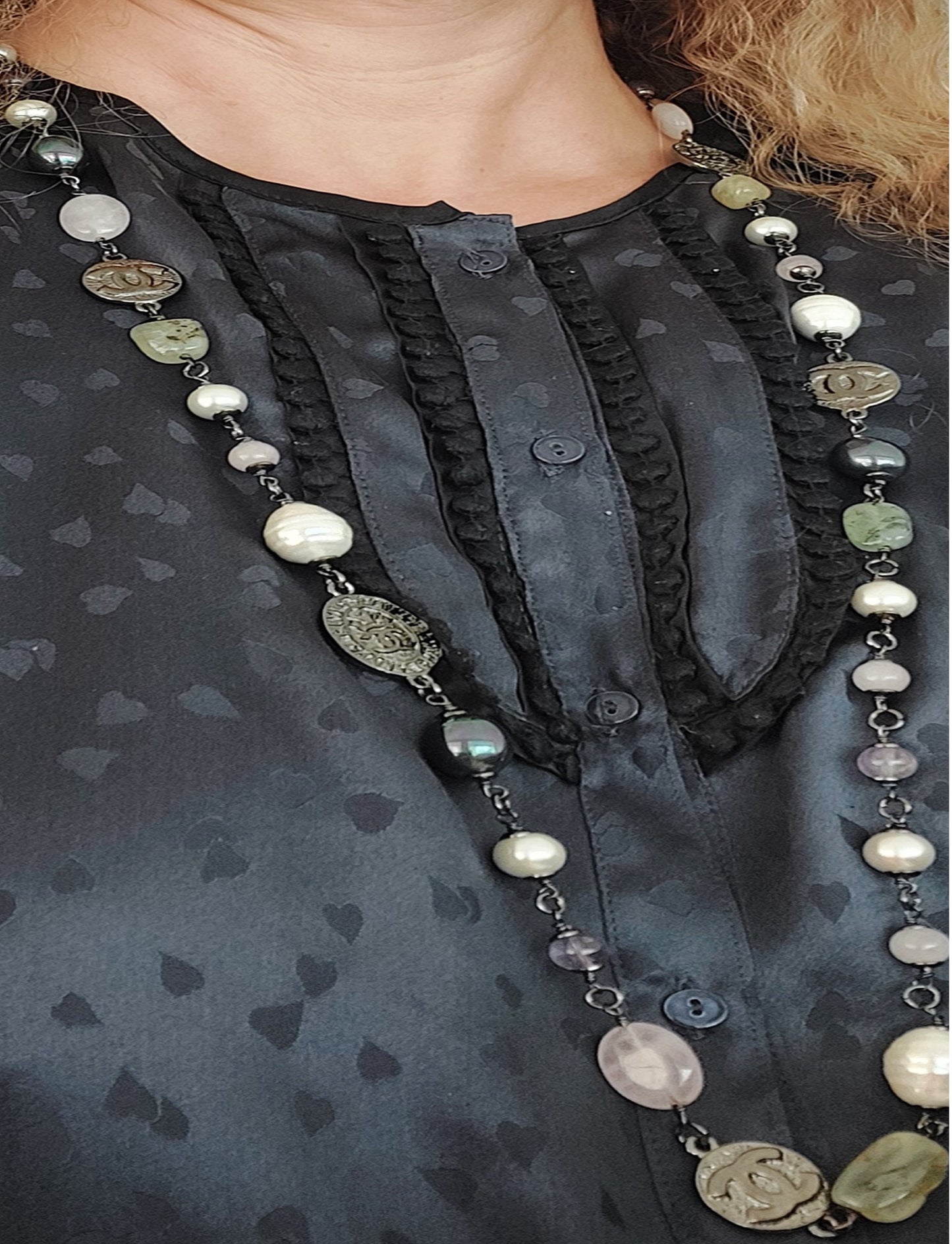 Sautoir Rare Preloved Halskette Edelsteine ​​Perle Quarz Tolles Geschenk für Frau