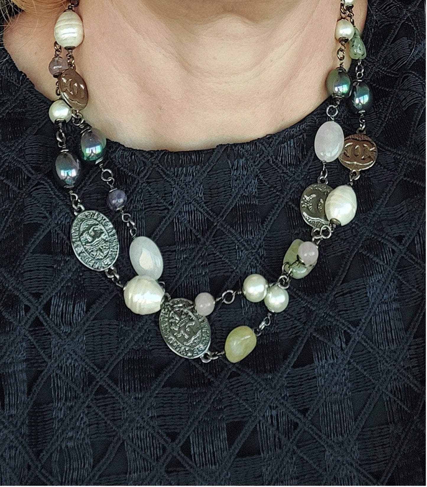 Sautoir Rare Preloved Halskette Edelsteine ​​Perle Quarz Tolles Geschenk für Frau