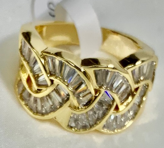 Ring Design Chain Shape Gold Color Zirconia