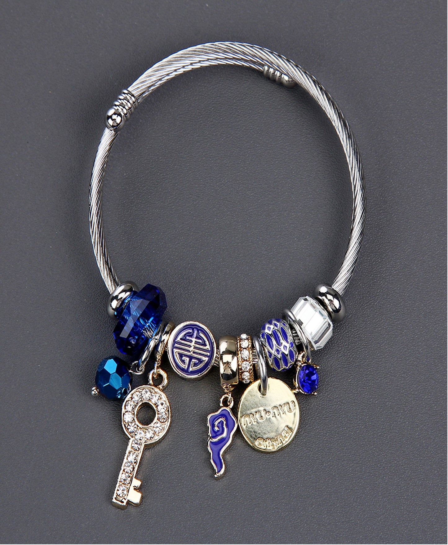 Armband verstellbarer Schlüssel blauer Zirkon mit Strasssteinen