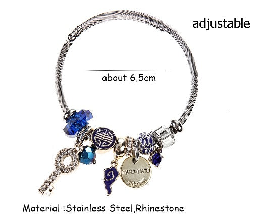 Bracelet Ajustable Key Blue Zirconia Rhinestones